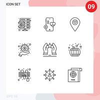 User Interface Pack of 9 Basic Outlines of care money heart hand business Editable Vector Design Elements