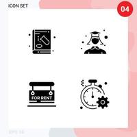 Universal Icon Symbols Group of 4 Modern Solid Glyphs of book board education graduation for rent Editable Vector Design Elements