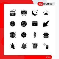 Pack of 16 Modern Solid Glyphs Signs and Symbols for Web Print Media such as target mop mail cleaning weather Editable Vector Design Elements