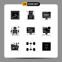 Group of 9 Solid Glyphs Signs and Symbols for printer smart doc scanning future Editable Vector Design Elements