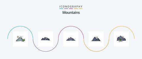 paquete de iconos de 5 planos llenos de línea de montañas que incluye. montaña. árbol. naturaleza vector