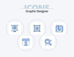 Graphic Designer Blue Icon Pack 5 Icon Design. creating blueprint. sheet. artwork. paper. cube vector