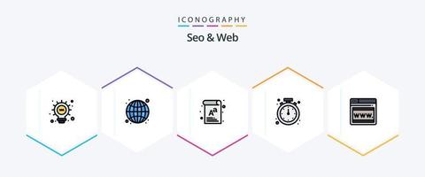 Seo and Web 25 FilledLine icon pack including web. time. document. mobile. alert vector