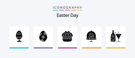 Easter Glyph 5 Icon Pack Including wine. food. egg. egg. nature. Creative Icons Design vector