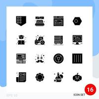 16 símbolos de signos de glifos sólidos universales de la página del país del libro bangladesh elementos de diseño vectorial editables asiáticos vector