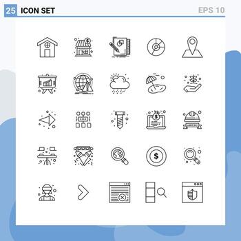 Stock Vector Icon Pack of 25 Line Signs and Symbols for graph diagram sketching chart pie Editable Vector Design Elements
