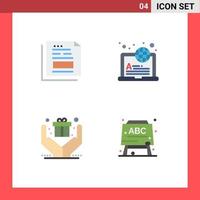 4 User Interface Flat Icon Pack of modern Signs and Symbols of data gift invoice internet present Editable Vector Design Elements