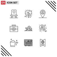 Pack of 9 Modern Outlines Signs and Symbols for Web Print Media such as business mountain man nature hill Editable Vector Design Elements