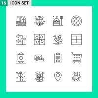 Mobile Interface Outline Set of 16 Pictograms of direction stud investment sew dome Editable Vector Design Elements