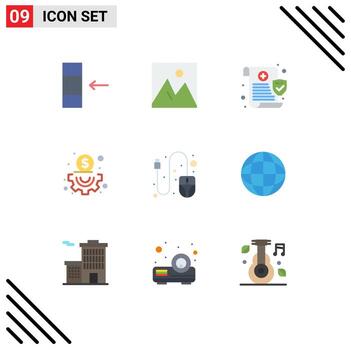 conjunto de colores planos de interfaz móvil de 9 pictogramas de elementos de diseño vectorial editables de negocios de gestión médica de computadora de desplazamiento vector