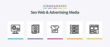 seo web y publicidad media línea 5 paquete de iconos que incluye computadora. código. móvil. codificación .. diseño de iconos creativos vector