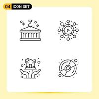 Stock Vector Icon Pack of 4 Line Signs and Symbols for box home loan logistic video protection hands Editable Vector Design Elements