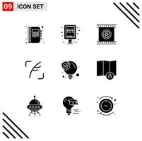 9 User Interface Solid Glyph Pack of modern Signs and Symbols of social feather taxi twitter photographic objective Editable Vector Design Elements