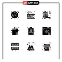 Pack of 9 Modern Solid Glyphs Signs and Symbols for Web Print Media such as coding invite switch invitation saucepan Editable Vector Design Elements