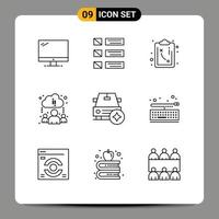 Set of 9 Commercial Outlines pack for important online listing learning tactics Editable Vector Design Elements