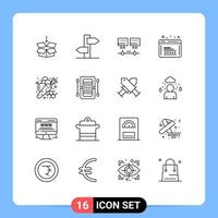 grupo de 16 esboza signos y símbolos para elementos de diseño de vectores editables de desarrollo web de computadora de seguridad web de zanahoria
