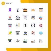 Pictogram Set of 25 Simple Flat Colors of browser bun system bread food Editable Vector Design Elements