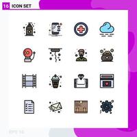 16 User Interface Flat Color Filled Line Pack of modern Signs and Symbols of corkscrew bell medical alarm warm Editable Creative Vector Design Elements