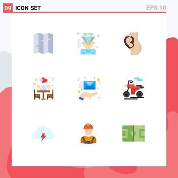 Mobile Interface Flat Color Set of 9 Pictograms of envelope table pregnant restaurant dinner Editable Vector Design Elements