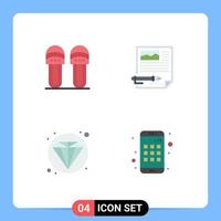 Group of 4 Flat Icons Signs and Symbols for clothes seo slipper paper diamond Editable Vector Design Elements