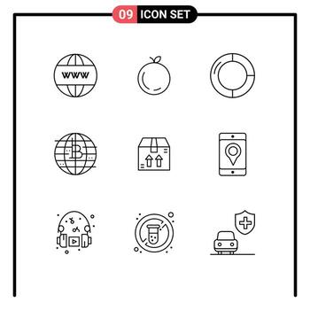 Mobile Interface Outline Set of 9 Pictograms of ecommerce decentralized chart cryptocurrency bitcoin Editable Vector Design Elements