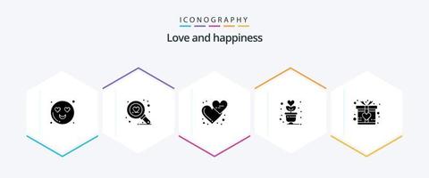 Love 25 Glyph icon pack including present. gift. heart. romance. love vector