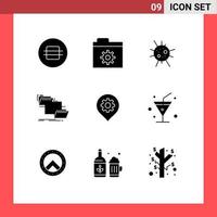 Modern Set of 9 Solid Glyphs Pictograph of location gear disease copy management Editable Vector Design Elements