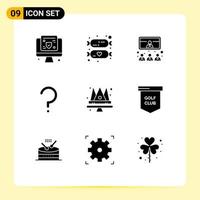 Pictogram Set of 9 Simple Solid Glyphs of crown question mark call question video Editable Vector Design Elements