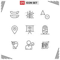 Set of 9 Vector Outlines on Grid for child marketing copy business navigation Editable Vector Design Elements