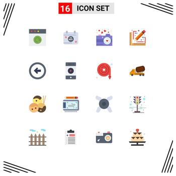 Flat Color Pack of 16 Universal Symbols of user interface button photography arrow document Editable Pack of Creative Vector Design Elements