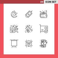 9 Universal Outlines Set for Web and Mobile Applications wizard money cash music hobbies Editable Vector Design Elements