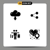 User Interface Pack of 4 Basic Solid Glyphs of cloud life download social work Editable Vector Design Elements