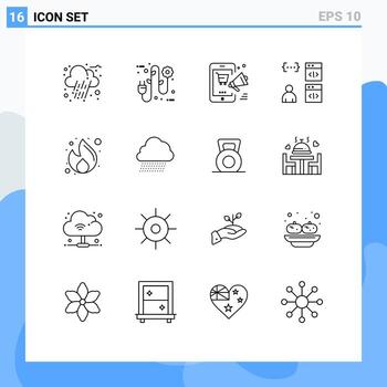 16 User Interface Outline Pack of modern Signs and Symbols of business develop mobile coding app Editable Vector Design Elements