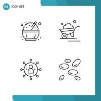 Set of 4 Commercial Filledline Flat Colors pack for chinese group barrow truck person Editable Vector Design Elements