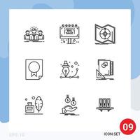 Modern Set of 9 Outlines Pictograph of paper data sale board award navigate Editable Vector Design Elements