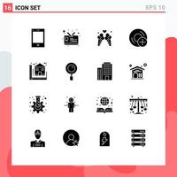 User Interface Pack of 16 Basic Solid Glyphs of blueprint gadget love disc computers Editable Vector Design Elements