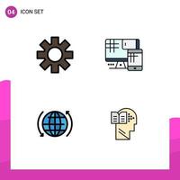 User Interface Pack of 4 Basic Filledline Flat Colors of setting internet computer education knowledge Editable Vector Design Elements