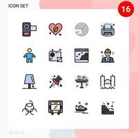 Mobile Interface Flat Color Filled Line Set of 16 Pictograms of dad printer save print scince Editable Creative Vector Design Elements