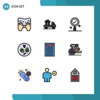 Mobile Interface Filledline Flat Color Set of 9 Pictograms of chariot education business book food Editable Vector Design Elements