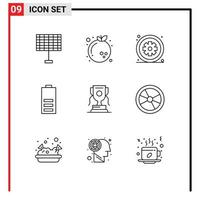 9 Universal Outlines Set for Web and Mobile Applications achievment energy health electricity battery Editable Vector Design Elements