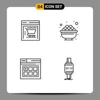 Group of 4 Filledline Flat Colors Signs and Symbols for ecommerce web page bowl gras smartwatch Editable Vector Design Elements