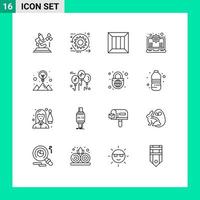 Outline Pack of 16 Universal Symbols of support laptop time gear logistic Editable Vector Design Elements