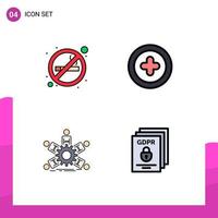 Set of 4 Vector Filledline Flat Colors on Grid for cigarette leadership smoking plus teamwork Editable Vector Design Elements