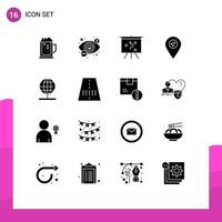 16 Universal Solid Glyph Signs Symbols of navigation pointer view map strategy Editable Vector Design Elements