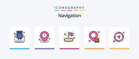 Navigation Line Filled 5 Icon Pack Including map. box. geo. delivery. compass. Creative Icons Design vector