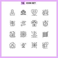 Group of 16 Outlines Signs and Symbols for apple education tactic book mom Editable Vector Design Elements