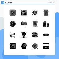 Pack of 16 Modern Solid Glyphs Signs and Symbols for Web Print Media such as time clock heart alarm job Editable Vector Design Elements