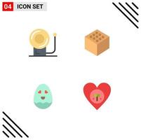 conjunto moderno de 4 iconos y símbolos planos, como elementos de diseño vectorial editables de corazón feliz de cubo de ambiente de campana vector