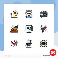 Mobile Interface Filledline Flat Color Set of 9 Pictograms of biology security designer insurance camera Editable Vector Design Elements