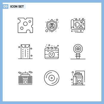 Modern Set of 9 Outlines and symbols such as pregnancy gynecology controller calendar envelope Editable Vector Design Elements